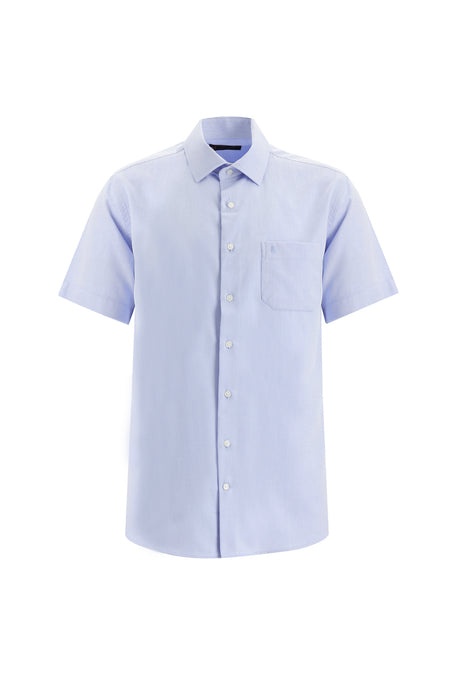 Koyu Mavi  Kısa Kol Regular Fit Desenli Spor Pamuk Gömlek