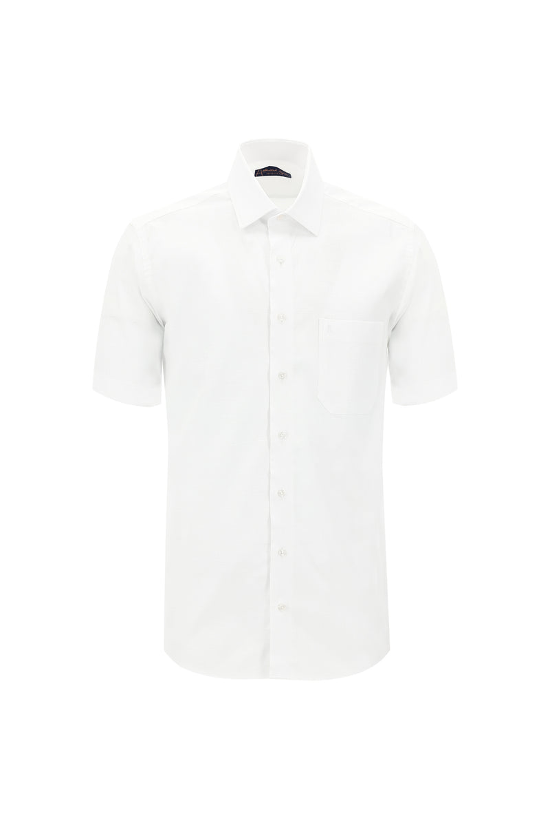 Beyaz Kısa Kol Regular Fit Pamuk Gömlek