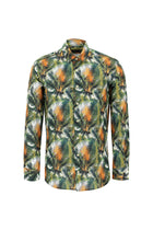 Çimen Yeşili Uzun Kol Slim Fit Dar Kesim Baskılı Pamuk Gömlek