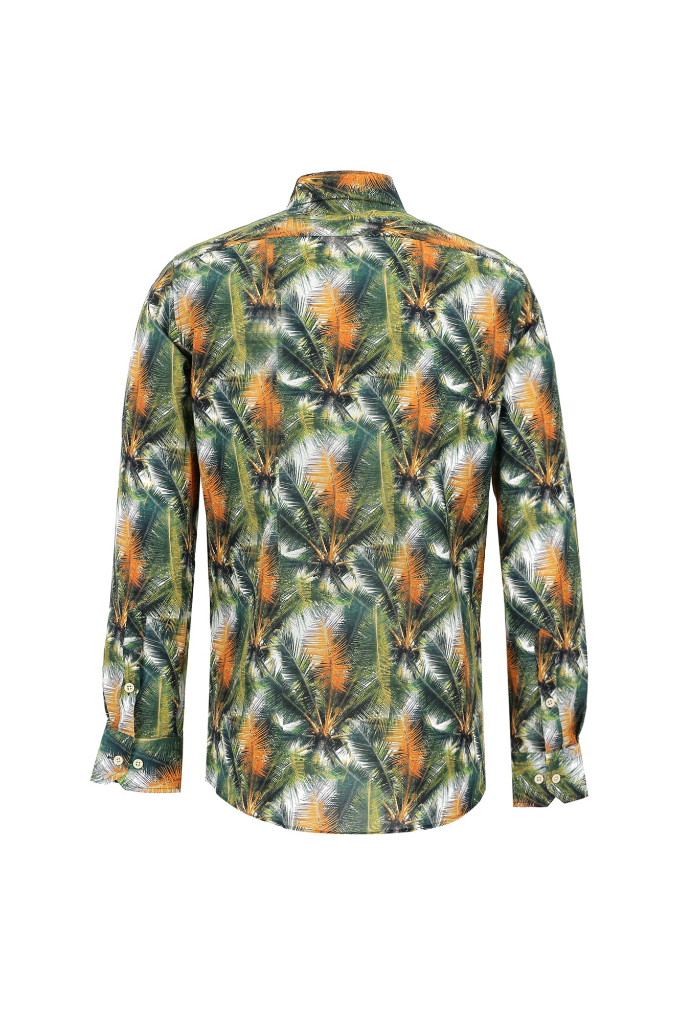 Çimen Yeşili Uzun Kol Slim Fit Dar Kesim Baskılı Pamuk Gömlek