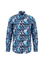 Orta Turkuaz Uzun Kol Slim Fit Dar Kesim Baskılı Pamuk Gömlek