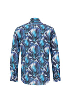 Orta Turkuaz Uzun Kol Slim Fit Dar Kesim Baskılı Pamuk Gömlek