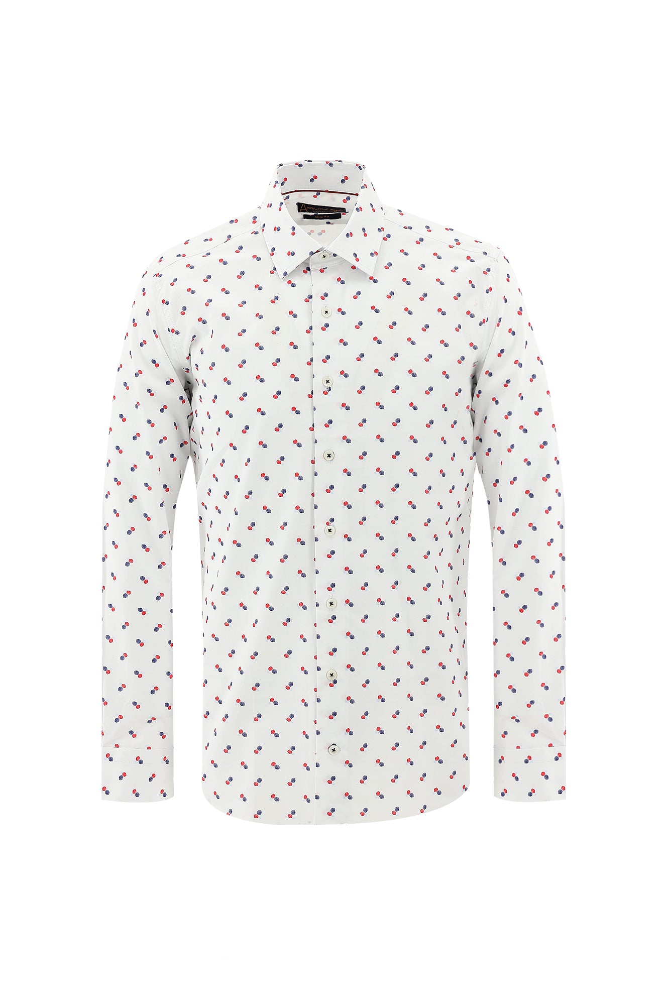 Beyaz Uzun Kol Slim Fit Dar Kesim Desenli Pamuk Gömlek