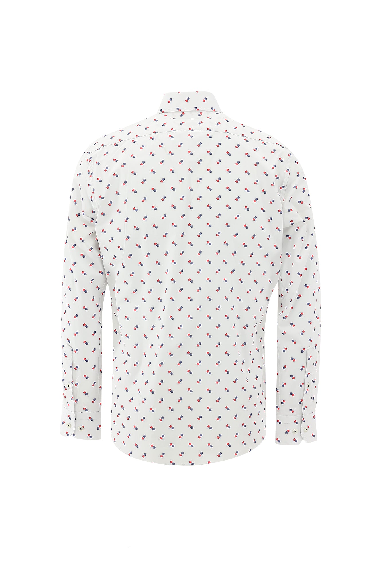 Beyaz Uzun Kol Slim Fit Dar Kesim Desenli Pamuk Gömlek