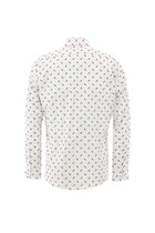 Beyaz Uzun Kol Slim Fit Dar Kesim Desenli Pamuk Gömlek