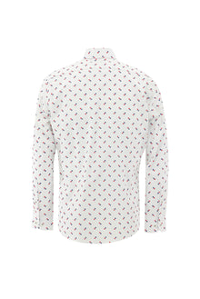 Beyaz Uzun Kol Slim Fit Dar Kesim Desenli Pamuk Gömlek