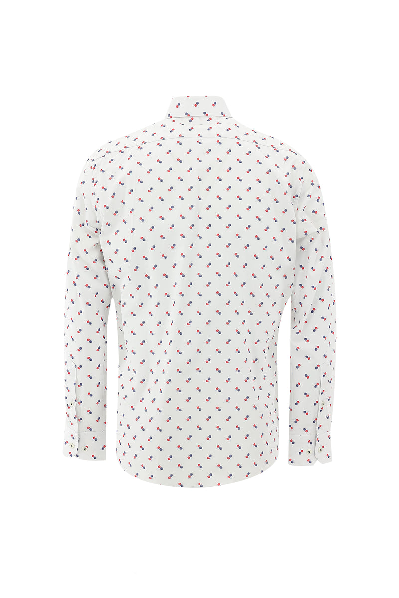 Beyaz Uzun Kol Slim Fit Dar Kesim Desenli Pamuk Gömlek