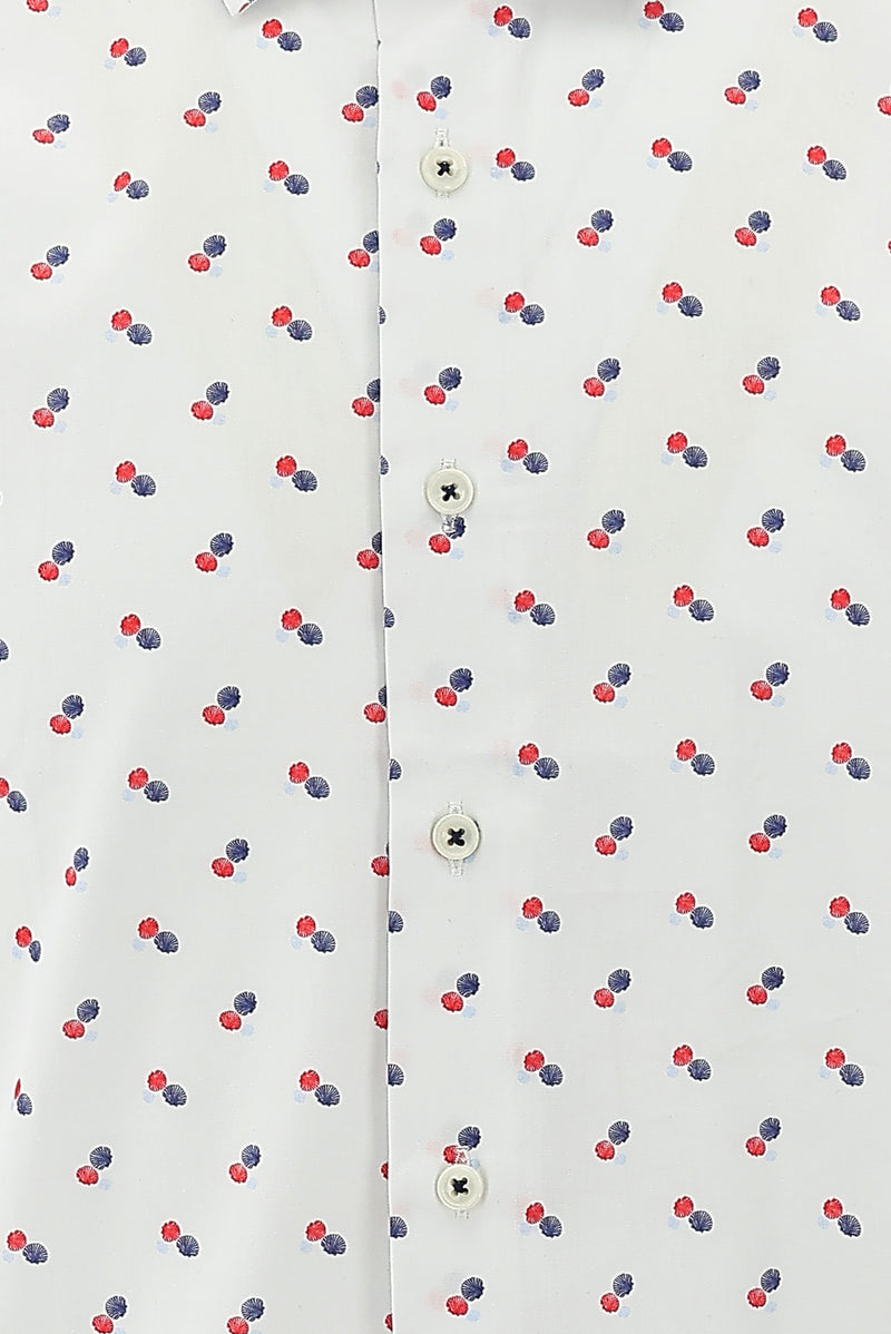 Beyaz Uzun Kol Slim Fit Dar Kesim Desenli Pamuk Gömlek