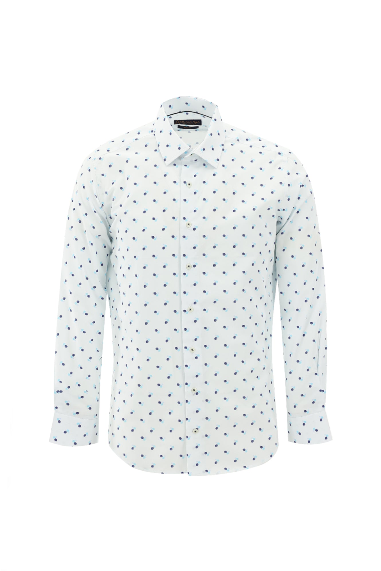 Kırık Beyaz Uzun Kol Slim Fit Dar Kesim Desenli Pamuk Gömlek