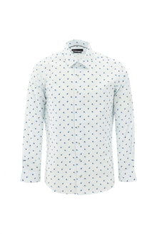 Kırık Beyaz Uzun Kol Slim Fit Dar Kesim Desenli Pamuk Gömlek