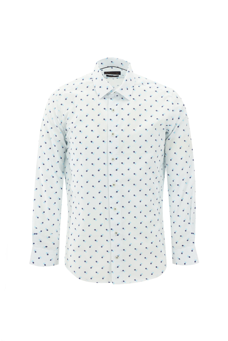 Kırık Beyaz Uzun Kol Slim Fit Dar Kesim Desenli Pamuk Gömlek