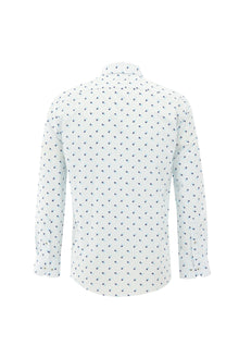 Kırık Beyaz Uzun Kol Slim Fit Dar Kesim Desenli Pamuk Gömlek