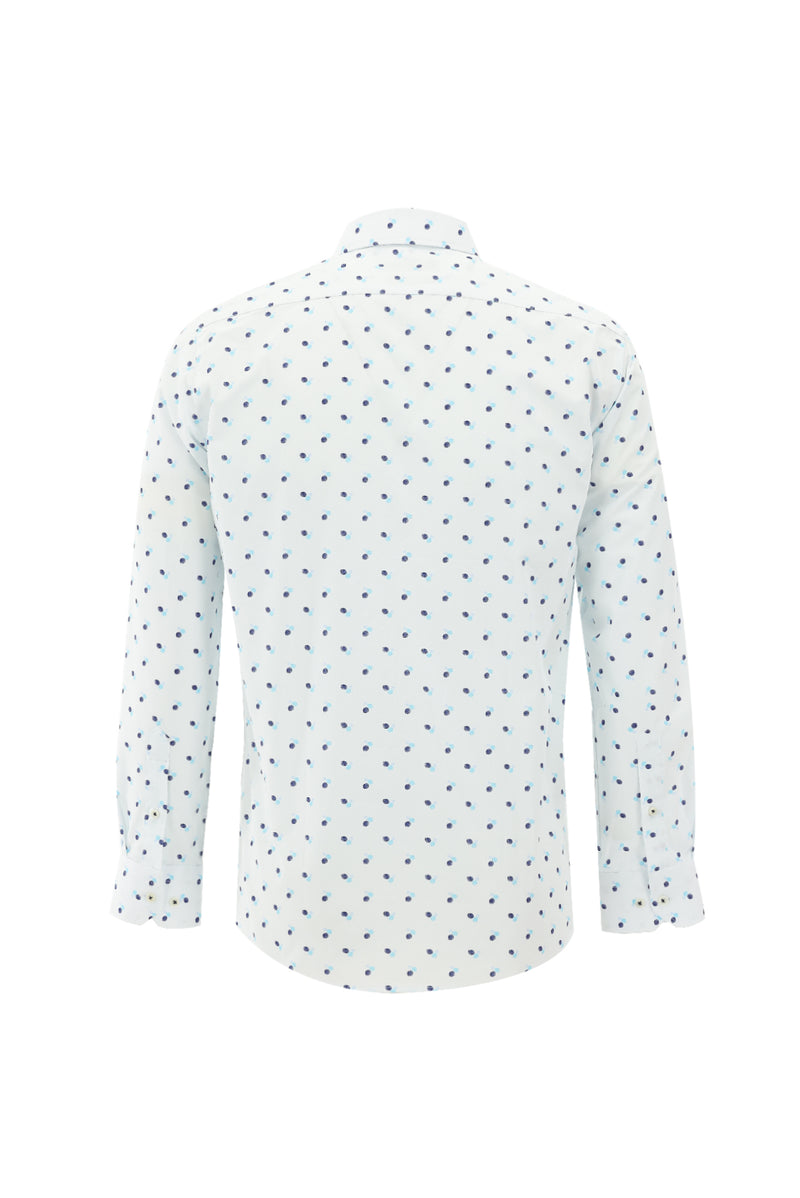 Kırık Beyaz Uzun Kol Slim Fit Dar Kesim Desenli Pamuk Gömlek