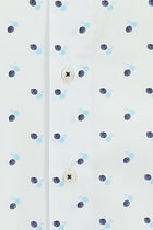 Kırık Beyaz Uzun Kol Slim Fit Dar Kesim Desenli Pamuk Gömlek