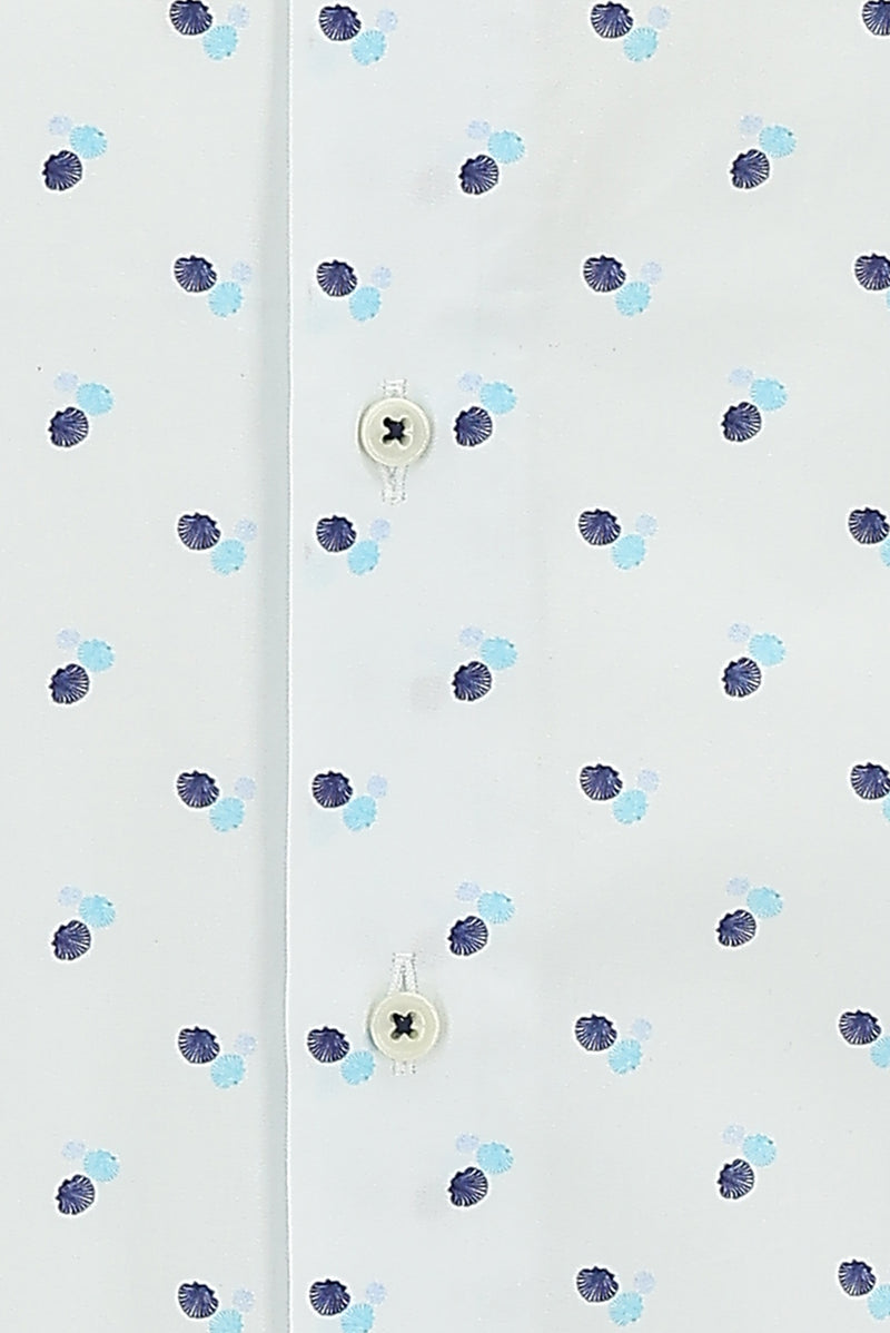 Kırık Beyaz Uzun Kol Slim Fit Dar Kesim Desenli Pamuk Gömlek