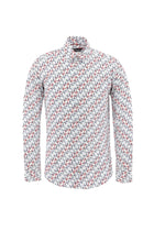 Beyaz Uzun Kol Baskılı Slim Fit Dar Kesim Pamuk Gömlek