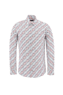 Beyaz Uzun Kol Baskılı Slim Fit Dar Kesim Pamuk Gömlek