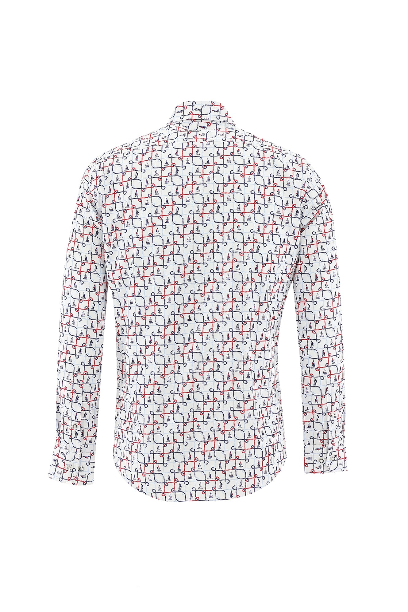 Beyaz Uzun Kol Baskılı Slim Fit Dar Kesim Pamuk Gömlek