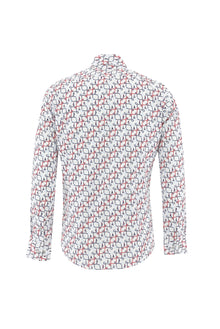 Beyaz Uzun Kol Baskılı Slim Fit Dar Kesim Pamuk Gömlek