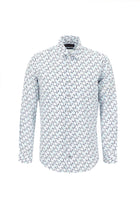 Kırık Beyaz Uzun Kol Baskılı Slim Fit Dar Kesim Pamuk Gömlek