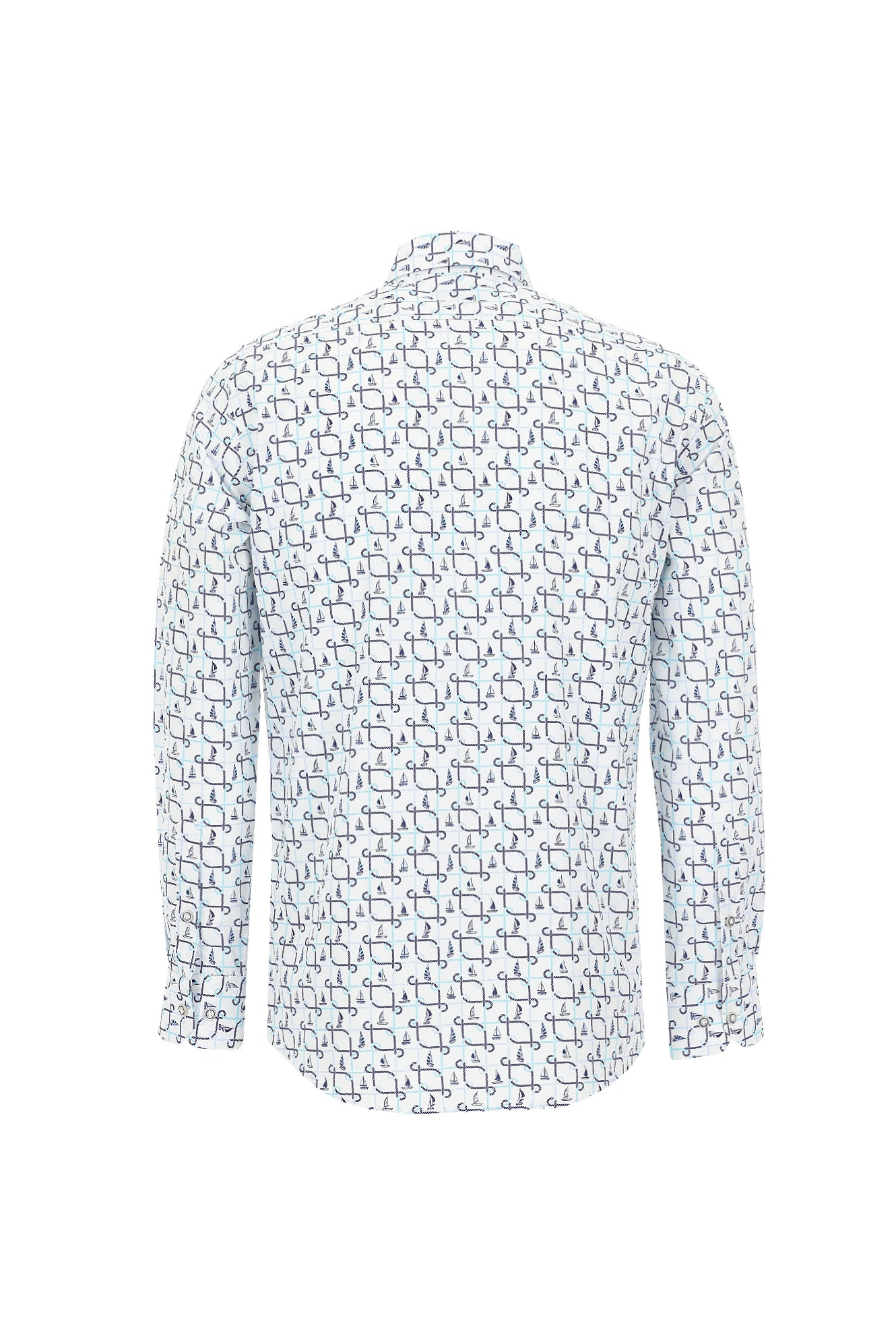 Kırık Beyaz Uzun Kol Baskılı Slim Fit Dar Kesim Pamuk Gömlek