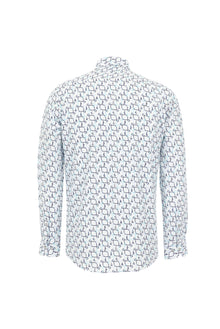 Kırık Beyaz Uzun Kol Baskılı Slim Fit Dar Kesim Pamuk Gömlek