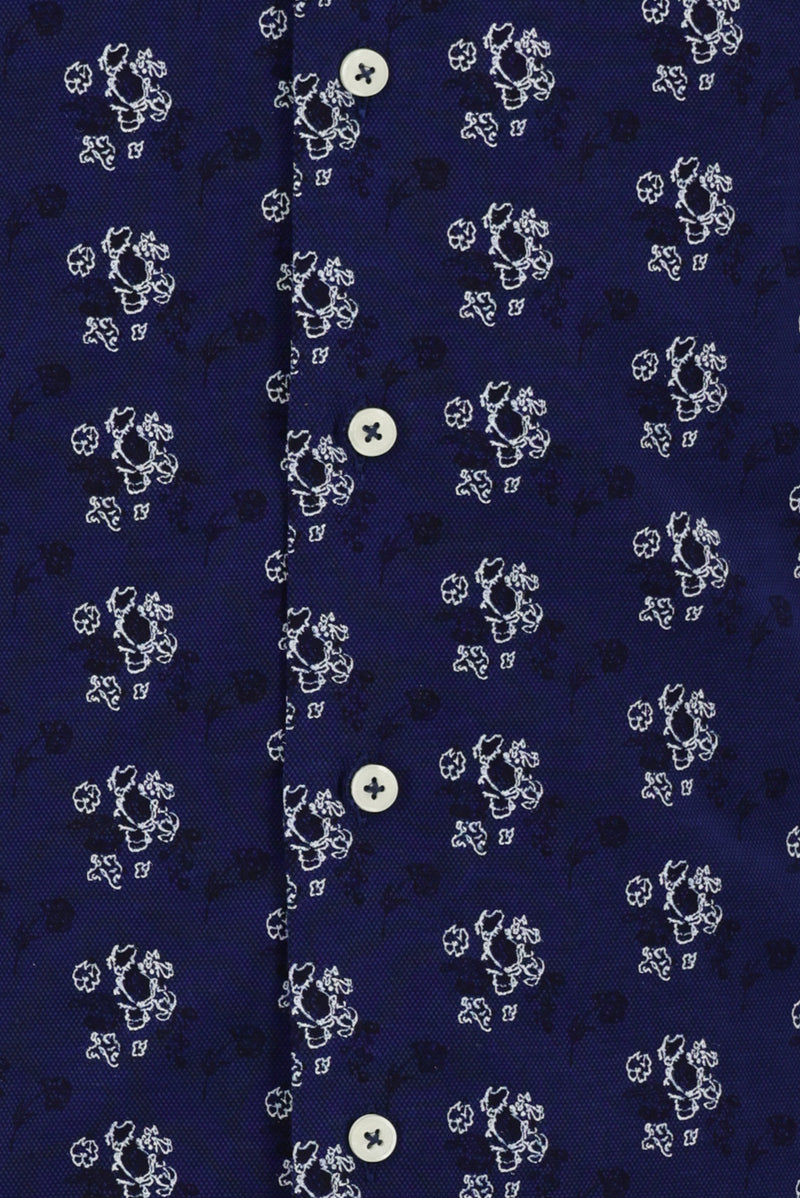 Koyu Havacı Uzun Kol Slim Fit Dar Kesim Baskılı Spor Pamuk Gömlek