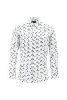 Beyaz Uzun Kol Slim Fit Dar Kesim Baskılı Pamuk Gömlek