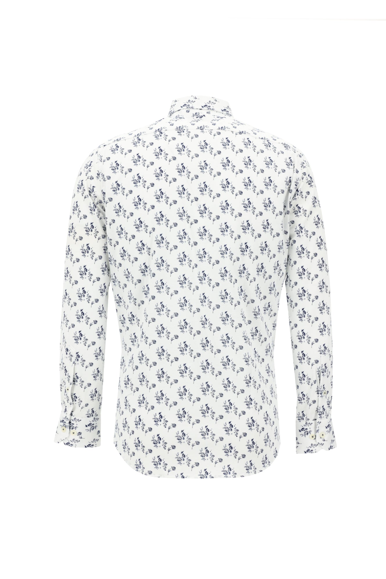 Beyaz Uzun Kol Slim Fit Dar Kesim Baskılı Pamuk Gömlek