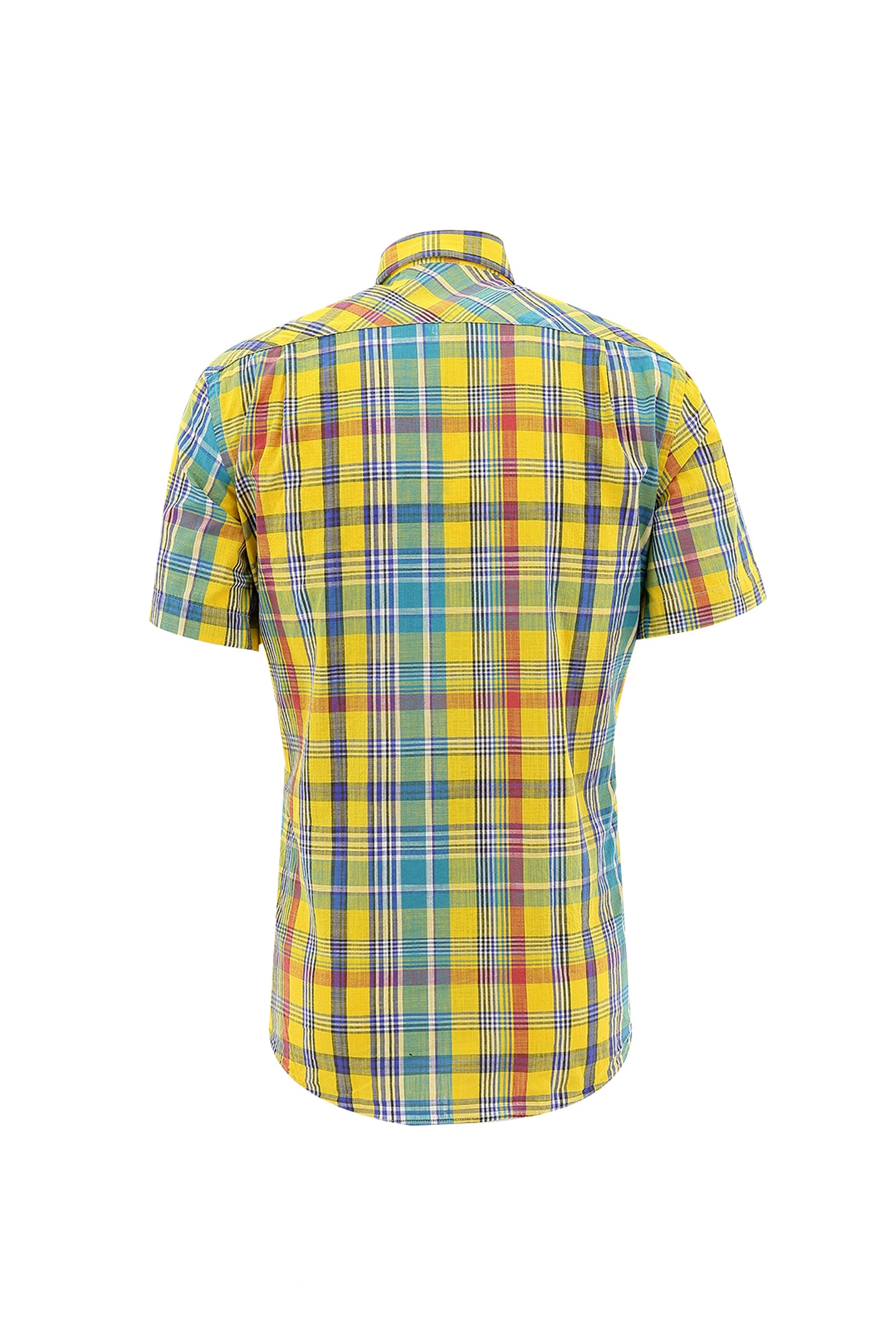 Koyu Sarı Kısa Kol Regular Fit Ekose Spor Pamuk Gömlek