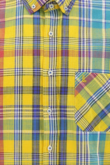 Koyu Sarı Kısa Kol Regular Fit Ekose Spor Pamuk Gömlek