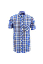 Kobalt Mavi Kısa Kol Regular Fit Ekose Spor Pamuk Gömlek