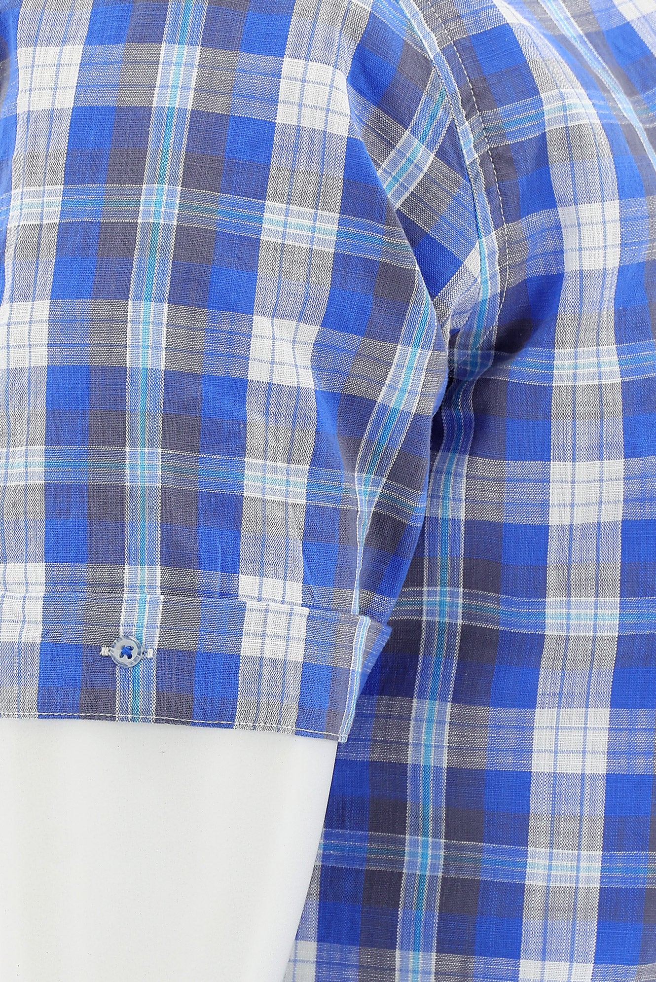 Kobalt Mavi Kısa Kol Regular Fit Ekose Spor Pamuk Gömlek