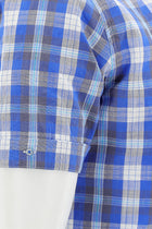 Kobalt Mavi Kısa Kol Regular Fit Ekose Spor Pamuk Gömlek