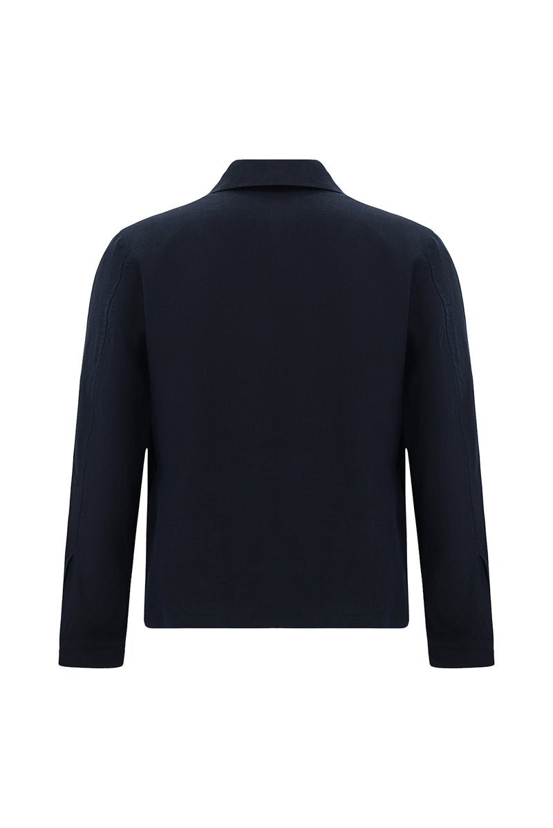 Koyu Lacivert Slim Fit Dar Kesim Mevsimlik Spor Keten Mont