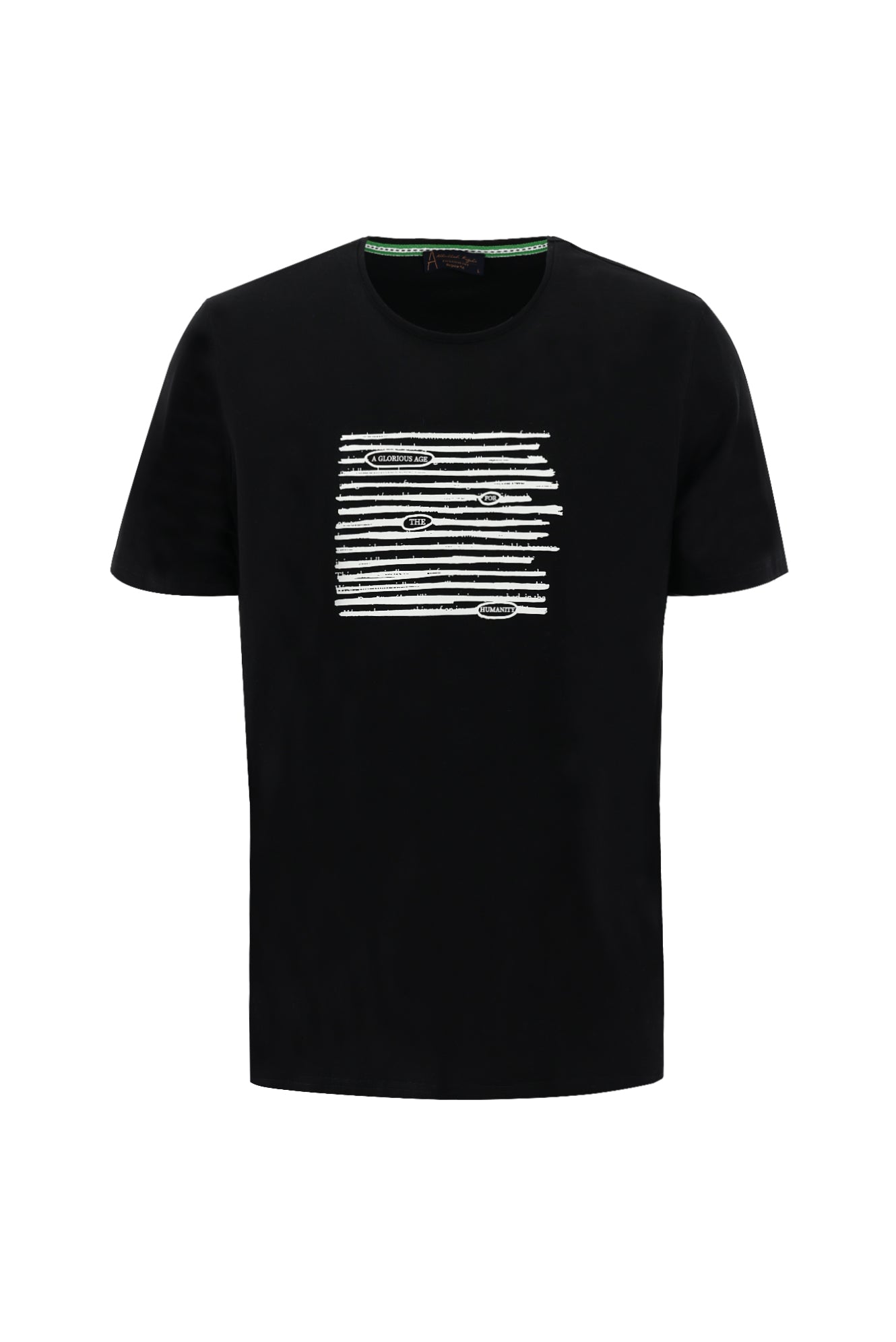 Siyah Bisiklet Yaka Regular Fit Bask?l? T-shirt-Abdullah Ki??l?