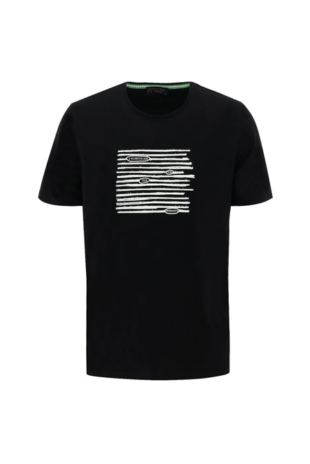 Siyah Bisiklet Yaka Regular Fit Bask?l? T-shirt-Abdullah Ki??l?