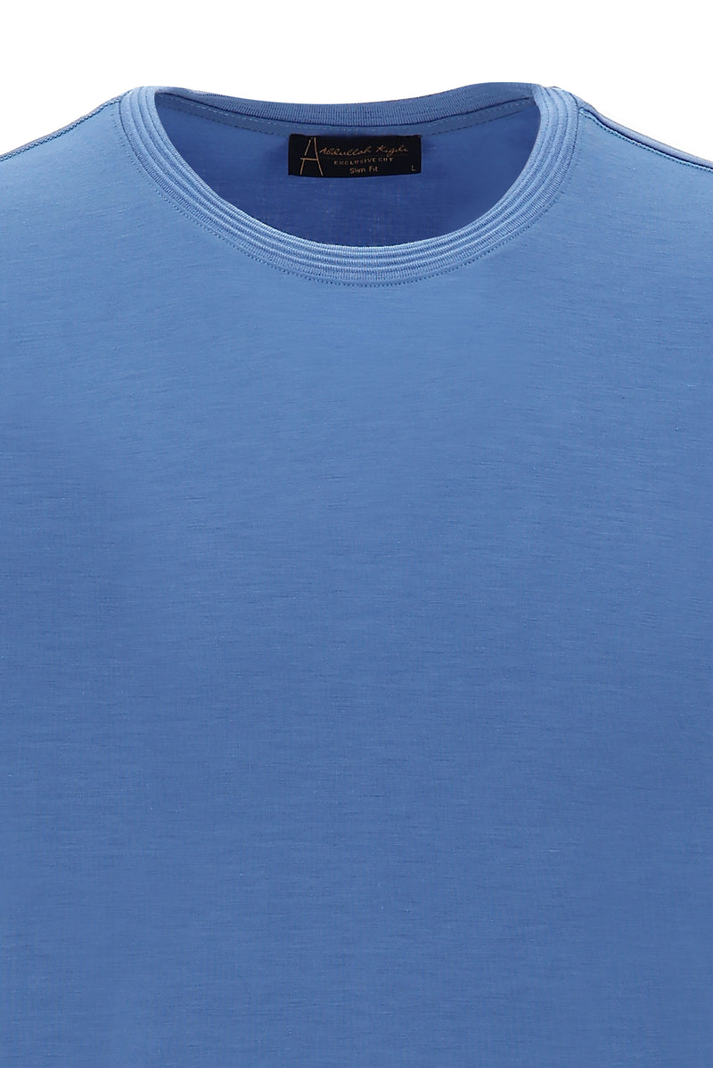 Havacı Mavi Bisiklet Yaka Slim Fit Dar Kesim T-shirt