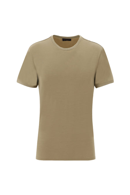 Orta Kahve Bisiklet Yaka Slim Fit Dar Kesim T-shirt