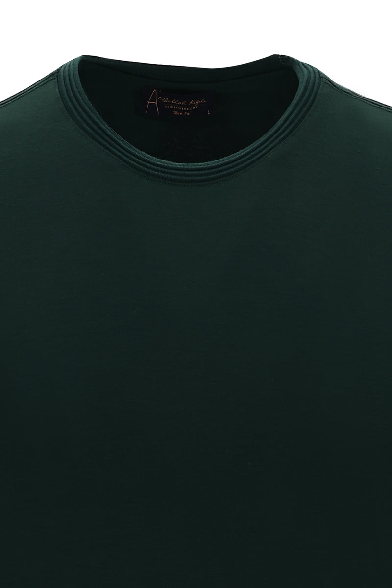 Koyu Yeşil Bisiklet Yaka Slim Fit Dar Kesim T-shirt