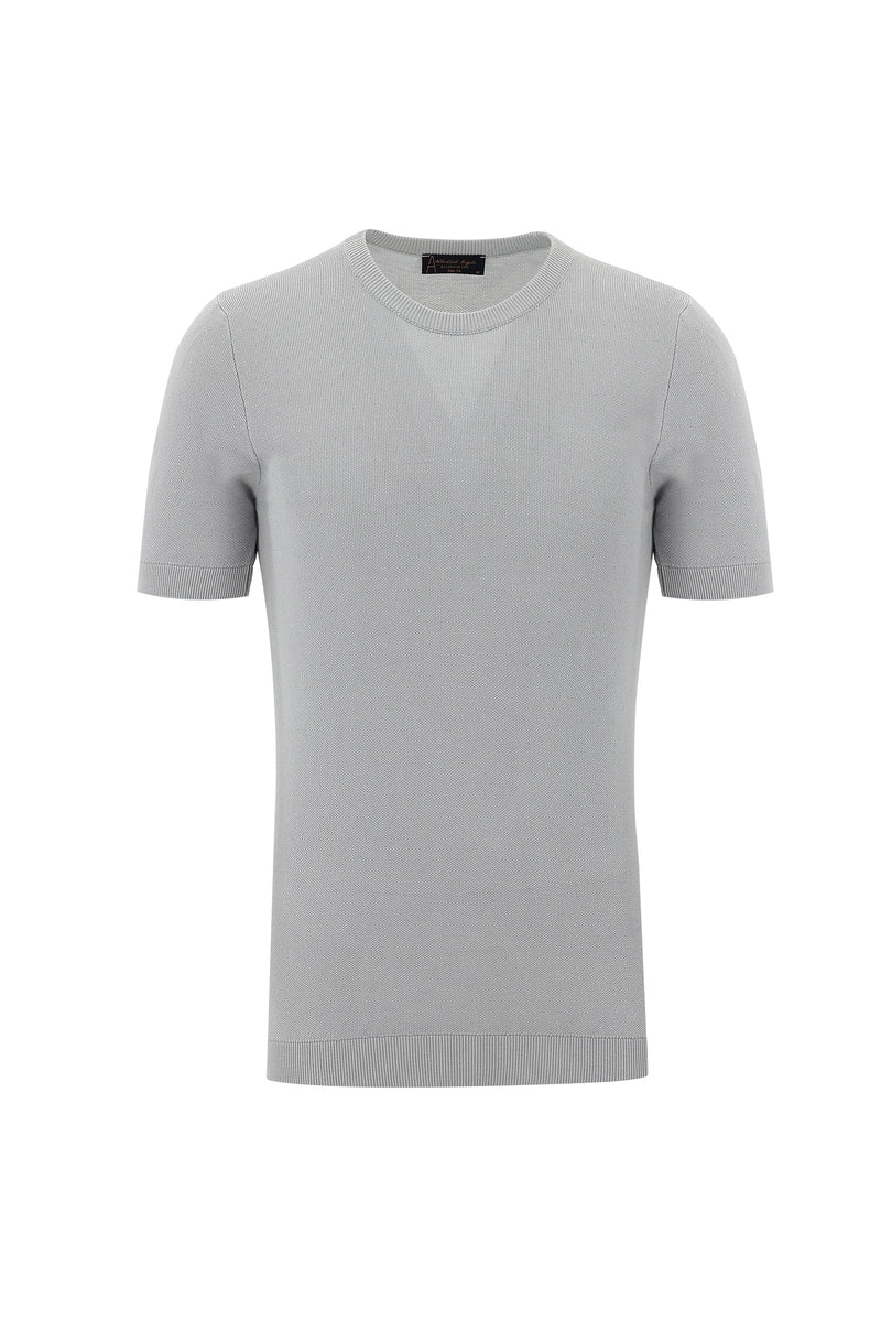 Orta Gri Bisiklet Yaka Desenli Slim Fit Dar Kesim T-shirt
