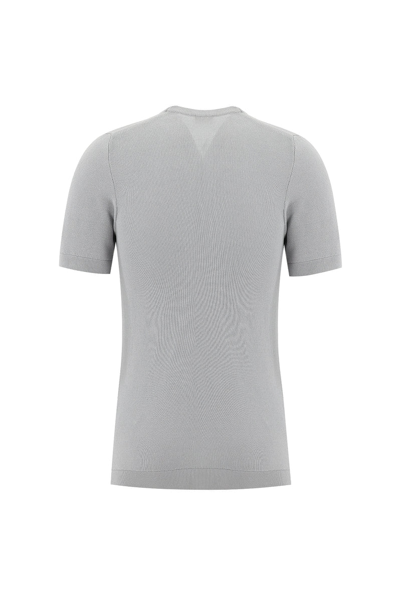 Orta Gri Bisiklet Yaka Desenli Slim Fit Dar Kesim T-shirt