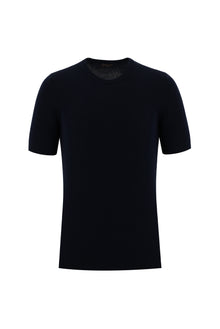 Orta Lacivert Bisiklet Yaka Slim Fit Dar Kesim T-shirt