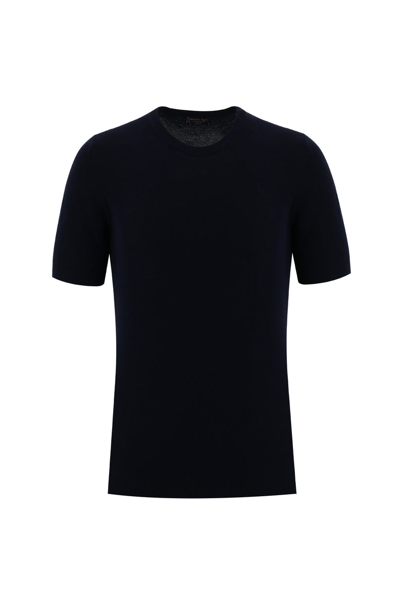 Orta Lacivert Bisiklet Yaka Slim Fit Dar Kesim T-shirt