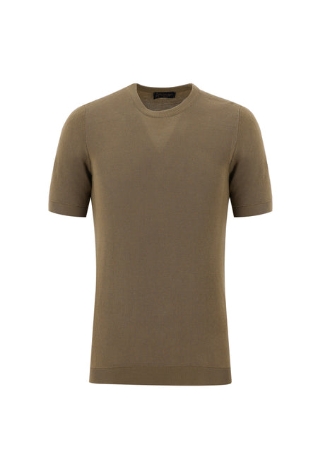 Taba Bisiklet Yaka Slim Fit Dar Kesim T-shirt-Abdullah Ki??l?
