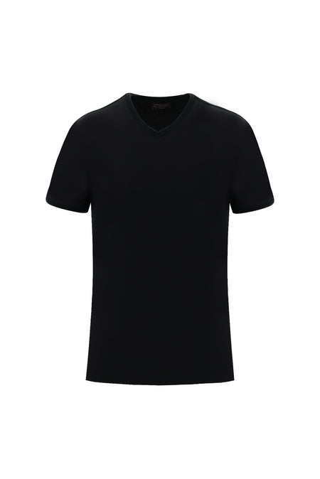 Siyah V Yaka Slim Fit Dar Kesim T-shirt