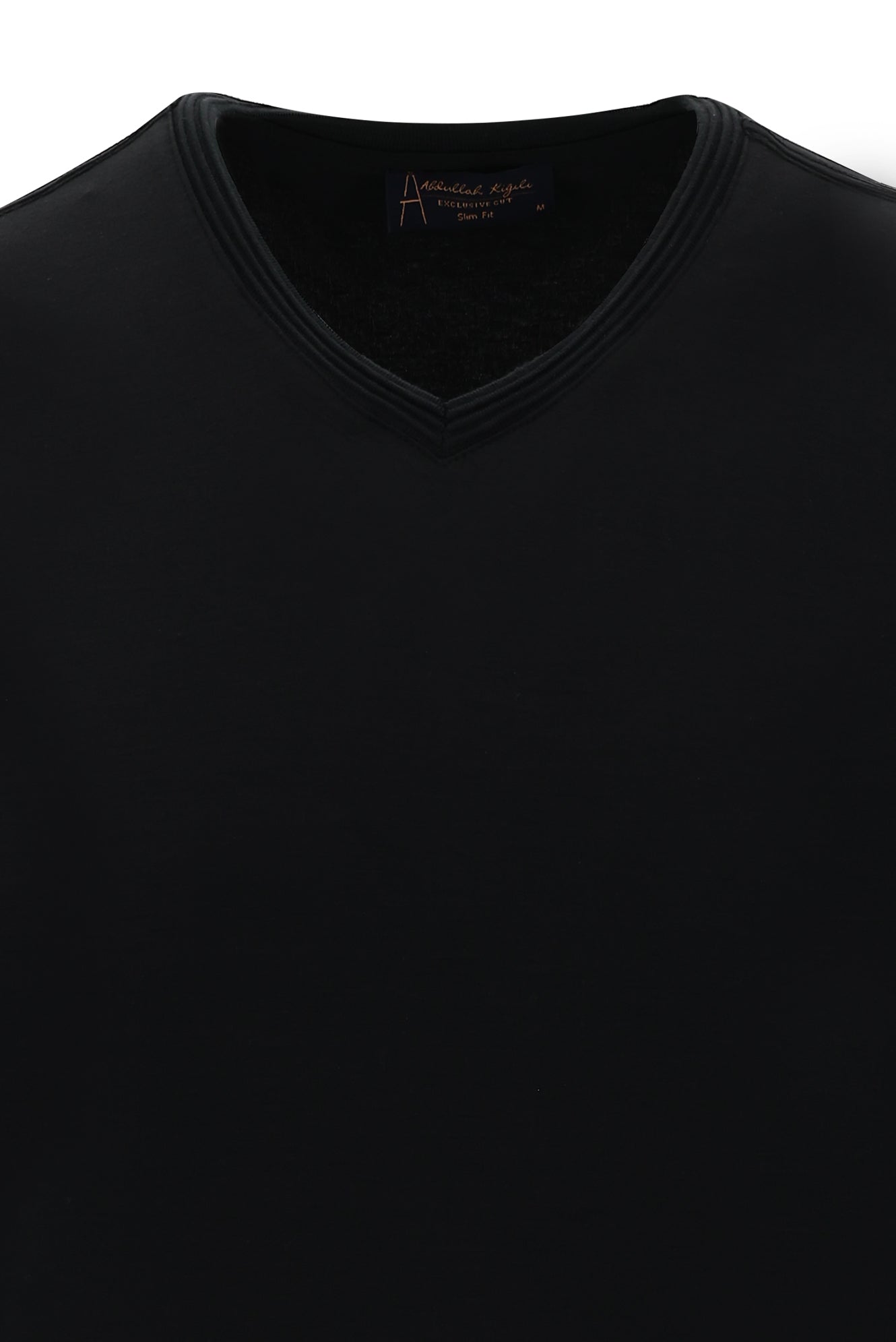Siyah V Yaka Slim Fit Dar Kesim T-shirt-Abdullah Ki??l?
