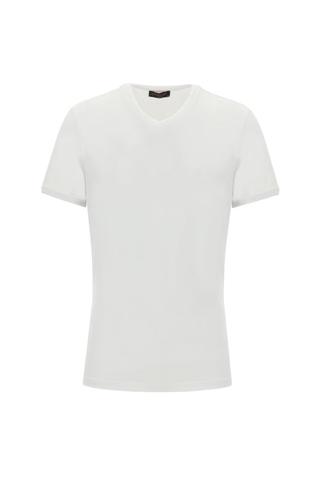 Beyaz V Yaka Slim Fit Dar Kesim T-shirt