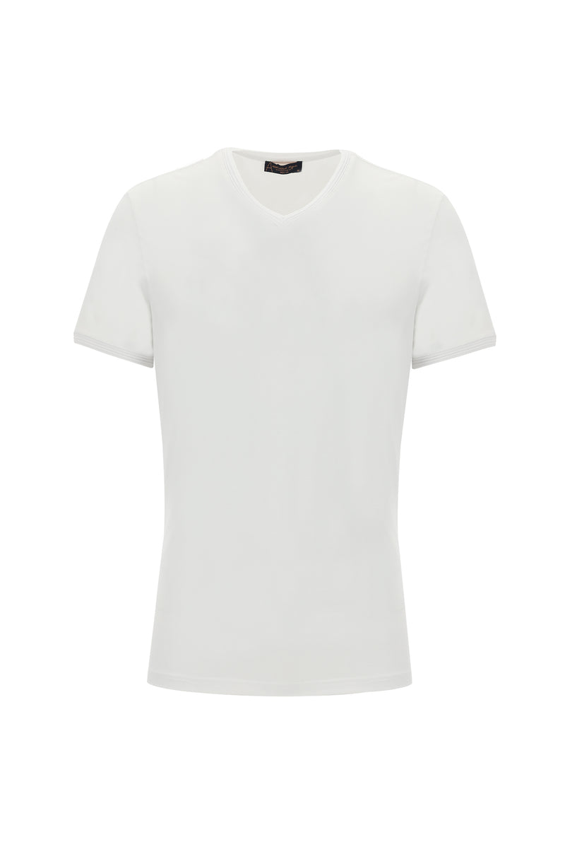 Beyaz V Yaka Slim Fit Dar Kesim T-shirt