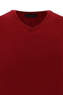 Koyu Kırmızı V Yaka Slim Fit Dar Kesim T-shirt